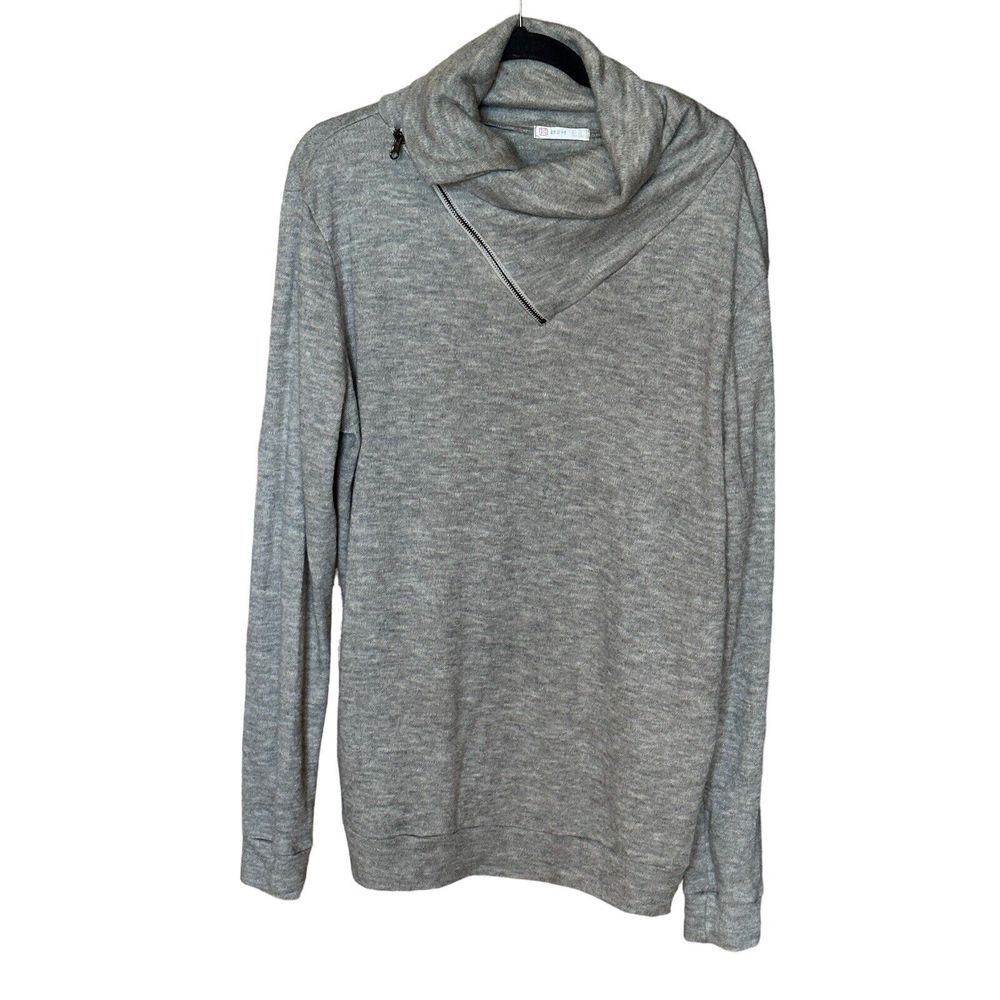 H2H Sweater Women's Extra Large Asymmetrical Cowl‎ Neck Zipper Detail Gray